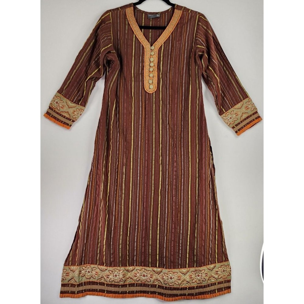 Collections Dress Womens Medium Brown Indie Embroidered Classic Vintage Kurti